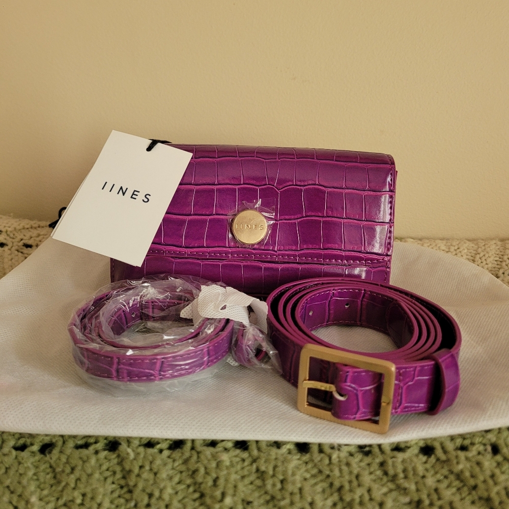 INES Purple Croc-Embossed Shoulder/belt Bag.